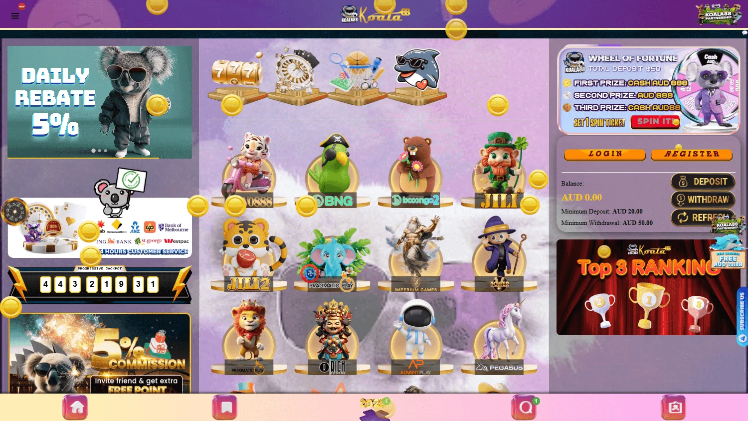 Koala88 Casino desktop home view